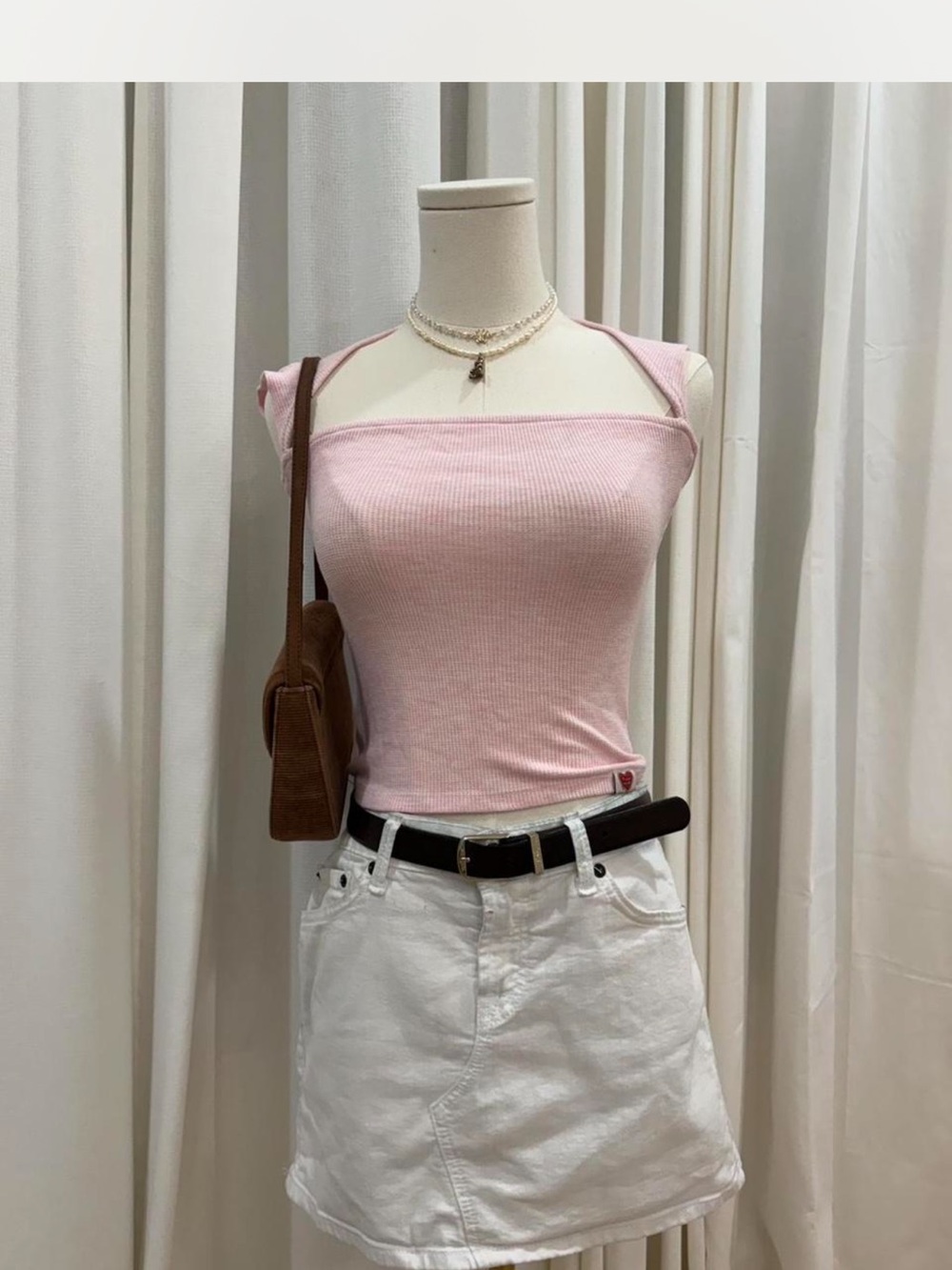 Women’s Light Pink Ribbed Square-Neck Crop Tank